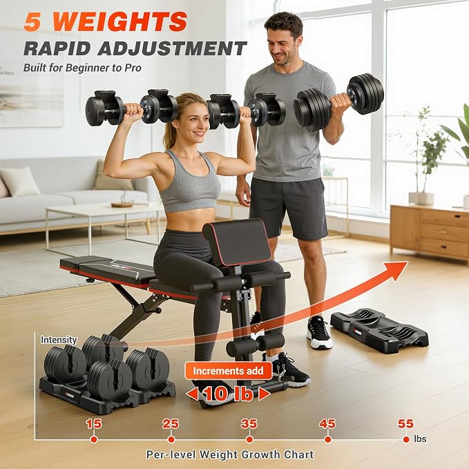 GIKPAL Adjustable Weight Bench - Workout Bench Press for Home Gym | Foldable Incline Decline Sit up Exercise Bench for Full Body Strength Training w/Leg Extension and Preacher Pad