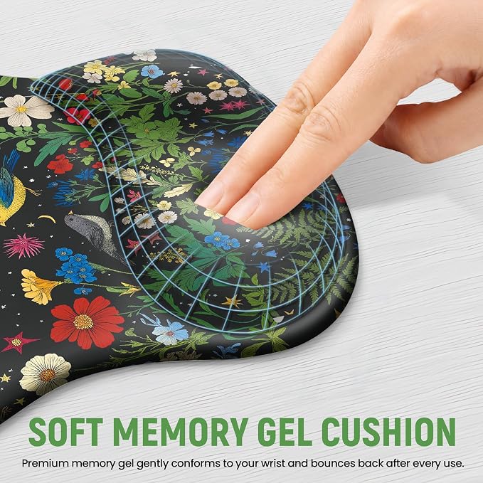 Ergonomic Mouse Pad with Wrist Rest, Gel Wrist Support, Garden | 10.2 x 7.6 in Mouse Pad with Smooth Fabric Surface and Non-Slip Rubber Base for Office, Home, Study, and Gaming