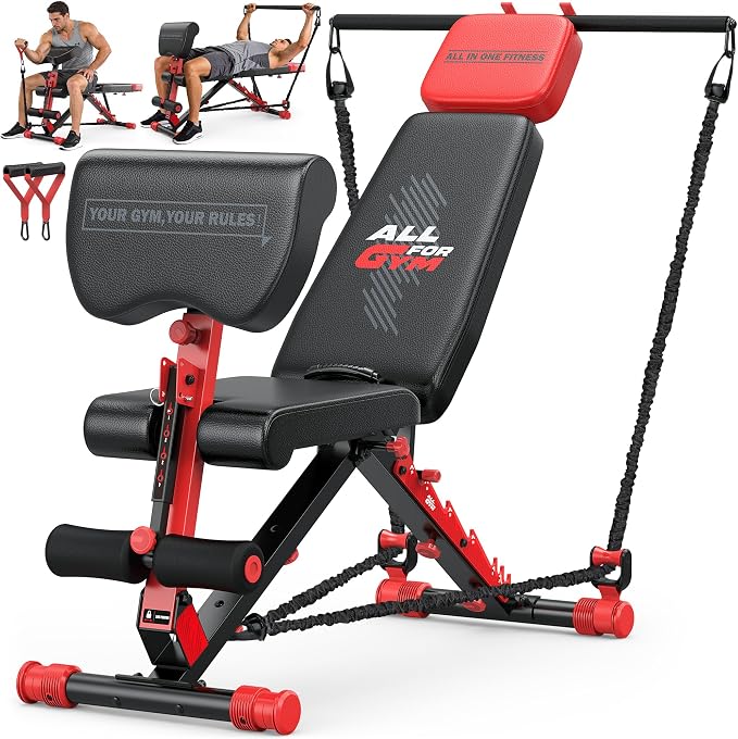 XDDIAS Workout Bench, Foldable Weight Bench with Variable Resistance Training Set, 880LBS Adjustable Bench with Leg Extension, Preacher Curl, Extended Headrest, Incline Decline Flat Bench for Strength Training