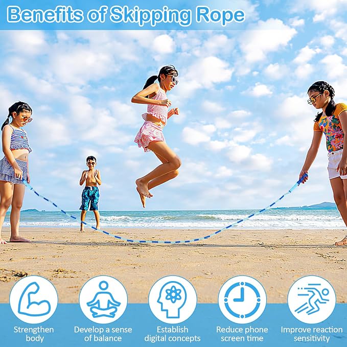 Jump Rope for Kids, Adjustable Jump Ropes for 4 5 6 7 8 10 12, Tangle Free | Jumping Rope Age 8-12, Segmented Soft Beaded Skipping Rope for Women Fitness