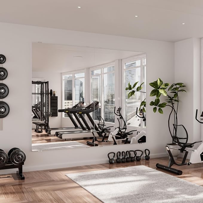47”x26” Full Body Gym Mirror 2-Pack, Glassless Frameless Mirrors for Wall, Shatterproof Home Gym Decor, Garage Workout Studio Mirror with Easy Install Kit, 4 lbs Lightweight | 4 lbs Ultra Lightweight Garage Workout Wall Mirror，Frameless Full Length Nan...