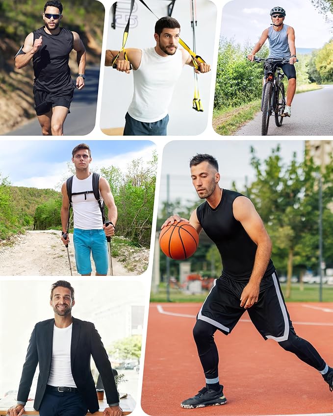 Men's Compression Shirt Sleeveless Athletic Workout Tank Tops Quick Dry Muscle Undershirts for Gym Running