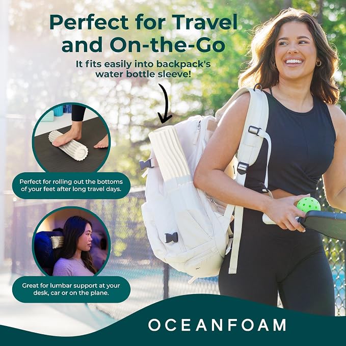 Oceanfoam Ripple Travel Foam Roller (11" x 3.35") Firm Mini Foam Roller for Physical Therapy, Deep Tissue Massage, Back Pain - High Density, Ergonomic Wave Textured - Yoga, Pilates, Exercise (Natural)