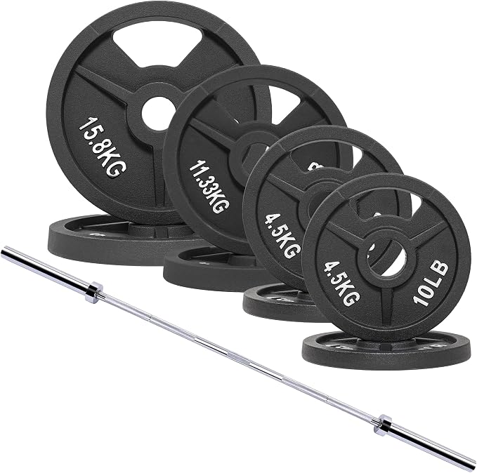 Signature Fitness 2-Inch Cast Iron Barbell Set, Including Multiple LBS Weight Plates and 6FT Barbell Set, Multiple