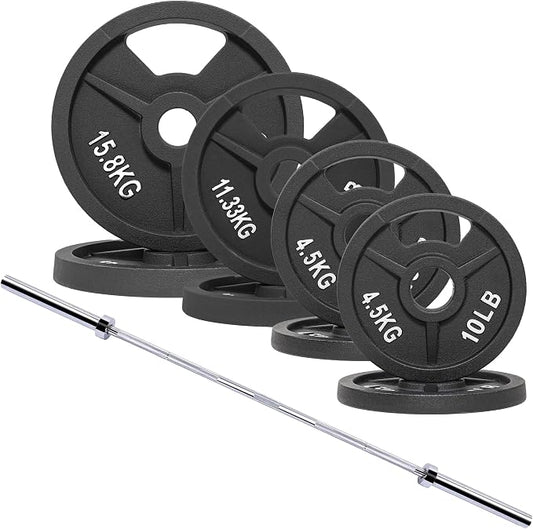 Signature Fitness 2-Inch Cast Iron Barbell Set, Including Multiple LBS Weight Plates and 6FT Barbell Set, Multiple
