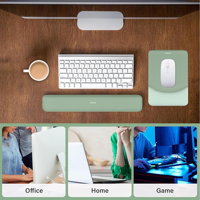 MOSISO Wrist Rest Support Mouse Pad & Keyboard Set, Green | Rectangular Ergonomic Mousepad, Non-Slip Base, Home/Office Pain Relief & Easy Typing, Neoprene Cloth & Raised Silicone Lining