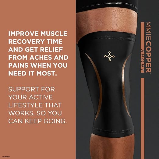 Tommie Copper Knee Compression Sleeve, 15-20 mmHg, Copper (Black L/XL) | 15-20 mmHg Graduated Compression | 4D Stretch