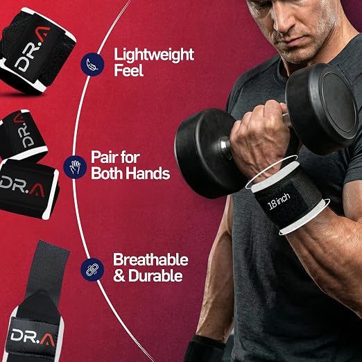 Dr. Arthritis Weight Lifting Wrist Wraps with Thumb Loop, Heavy-Duty Wrist Straps for Weightlifting, Hybrid Training, Olympic Lifts & Calisthenics, Non-Slip Gym Wraps for Men & Women (Black&White)