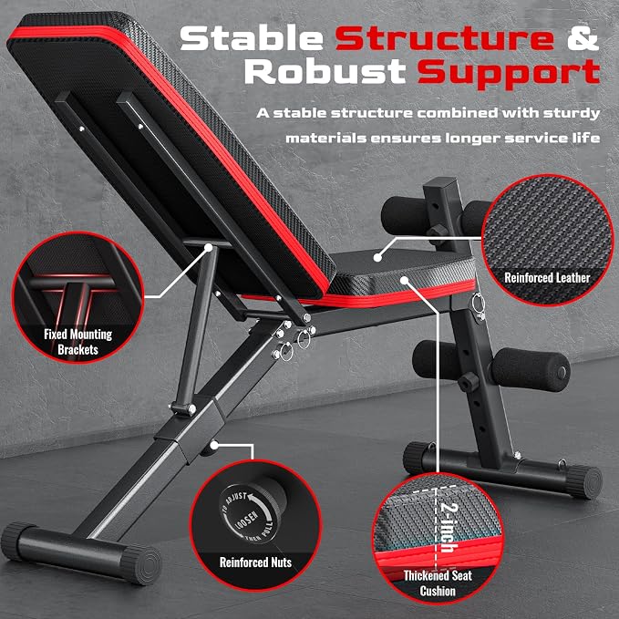 Weight Bench, 1000LBS Capacity 36-Position Adjustable Folding Weight Bench For Home Gyms, 90° To -30° 29.8-Inch Extended Backrest, Suitable For Bench Press Strength Training
