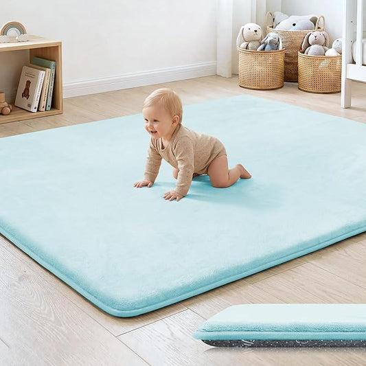1.3" Thick Baby Floor Play Mat 50x50 Padded Foam Mat Kids, Ice Blue | Memory Mat for Baby to Play on Floor Waterproof Easy Care with Non-Slip Tummy Time Play Mat for Nursery Playroom Classroom