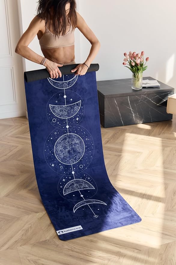 Yoga Mat With Strap 5mm Non Slip Suede & TPE - Eco-Friendly Fitness & Exercise Mat for Home Gym, Pilates, Hot Yoga, and Meditation - Lightweight Durable 72 x 24 inch Workout Mat for Women, Men