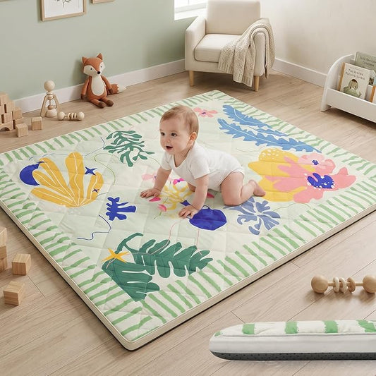 1.6" Thick Baby Play Mat, 50x50 Removable & Machine Washable Cover | Padded Memory Foam, Non-Slip Backing, 100% Baby-Safe Materials, Tummy Time Crawling, Outdoor, Bedroom, Living Room, Nursery