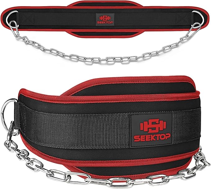 Seektop Dip Belt With Chain for Weightlifting - Neoprene Waist Belt for GYM Workout, Pull Ups, Crossfit, Weight Lifting, Squat, Training, Fitness - for Men & Women