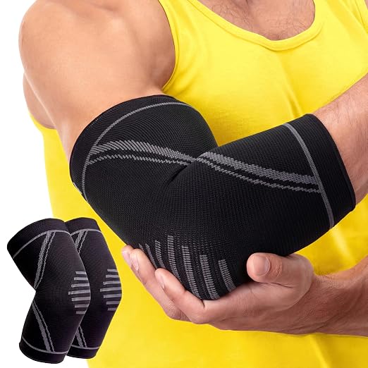 PhysFlex Elbow Brace 2 Pack for Tennis & Golfer's Elbow Pain Relief - Elbow Compression Sleeve for Weightlifting, Workout, Fitness, Arthritis, Bursitis - Tendonitis Elbow Brace for Men & Women