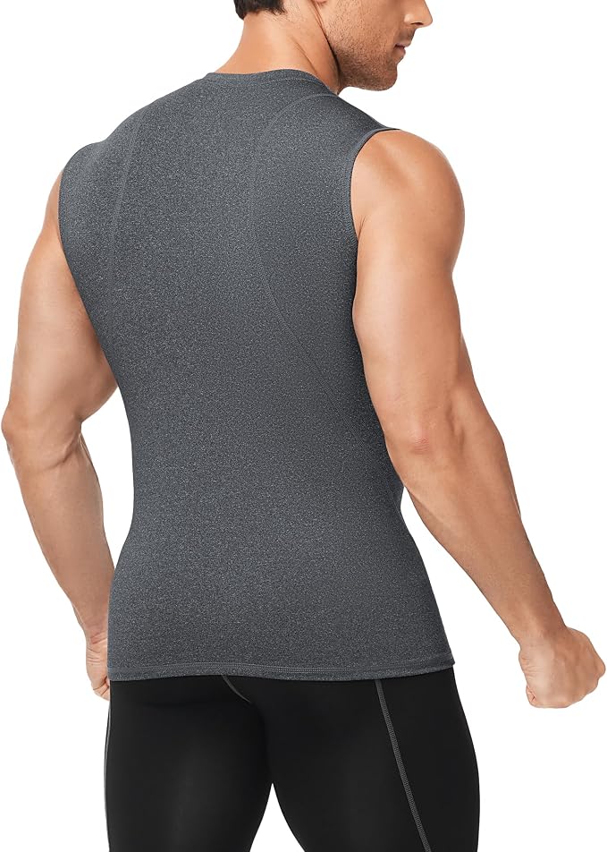Men's Compression Shirt Sleeveless Athletic Workout Tank Tops Quick Dry Muscle Undershirts for Gym Running