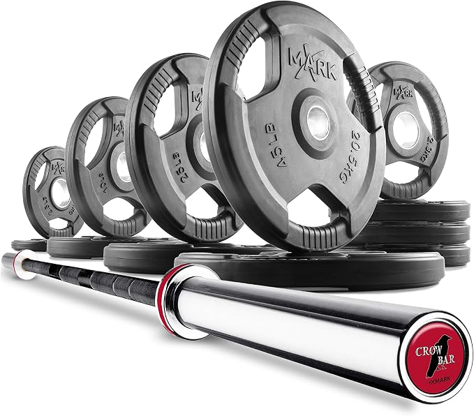 XMark TRI-GRIP Olympic Barbell Sets With The CROWBAR 7' Olympic Bar