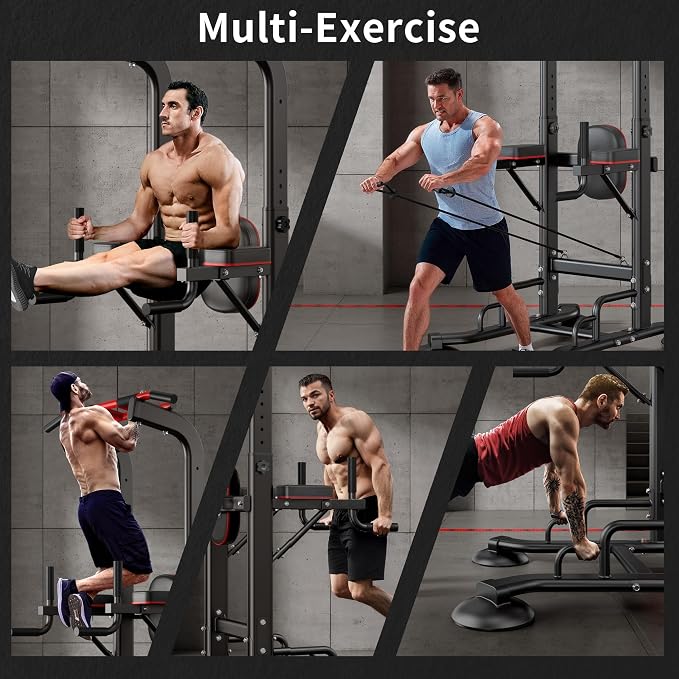 SogesHome Pull Up Bar and Dip Station Adjustable Home Gym Fitness Equipment | Multifunctional Heavy Duty Power Tower 330LB Capacity, Free Standing Strength Training Exercise Machine for Full Body Workout