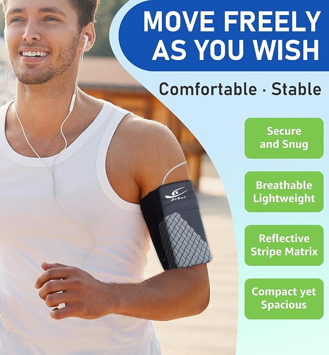 Universal Sports Armband Cell Phone Armband Sleeves Running Armband for Exercise Workout, Compatible with iPhone 17/17Plus/Pro/16/15/15Plus/14 Samsung Galaxy All Phones (Medium, Black)
