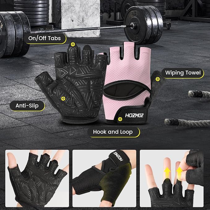 HOZMOZ Ventilated Weight Lifting Gloves, Thick Padded Workout Gym Gloves with Full Palm Protection & Grip & Shock Absorption for Women & Men's Fitness Exercise Training