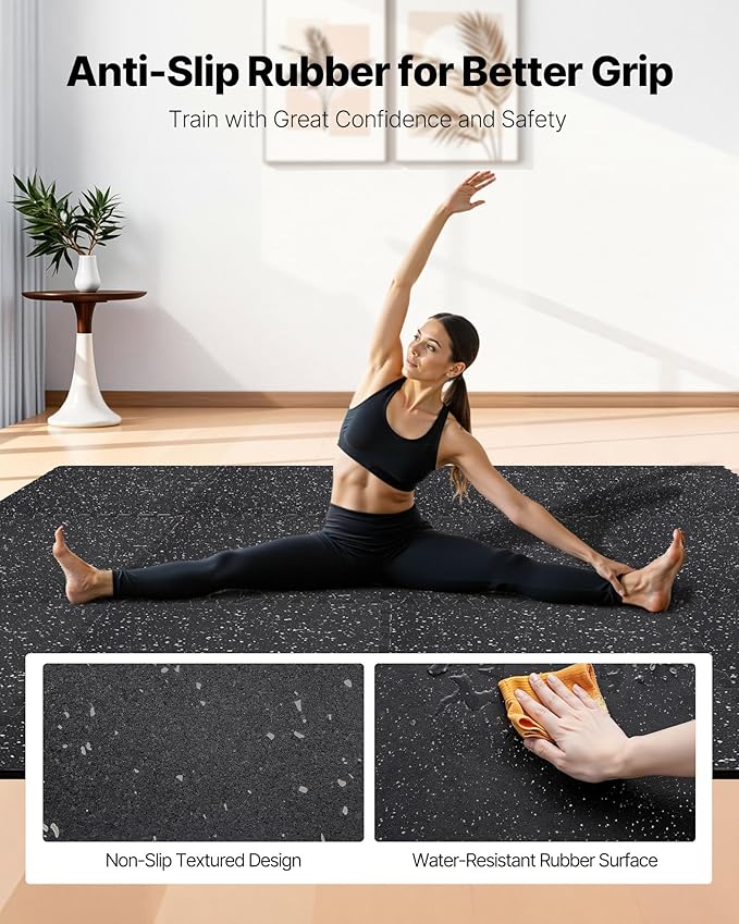 VEVOR 0.56Inch 96sq.ft 24 Tiles Gym Flooring for Home Gym, Rubber Top with High Density EVA Foam, 24 x 24In Gym Floor Exercise Equipment Mats, Interlocking Gym Mats, Puzzle Workout Mats, Black & Gray | Rubber Top with High Density EVA Foam, Lightweight...