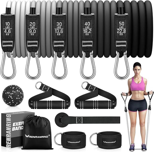 RENRANRING Resistance Bands for Working Out, 150LBS Exercise Bands, Workout Bands, Resistance Bands Set with Handles for Men Women, Legs Ankle Straps