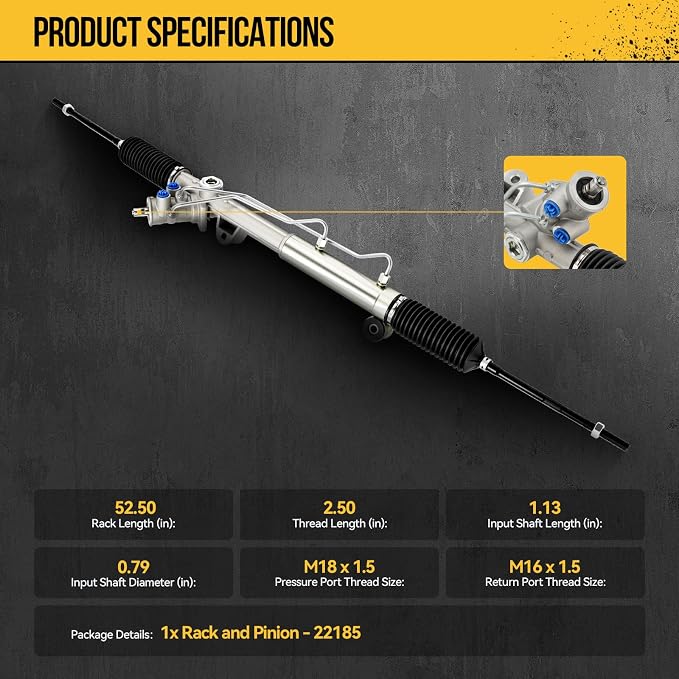 KAC Power Steering Rack and Pinion Replacement for Chevy Camaro 1998-2002 All Models, Pontiac Firebird 1998-2002 All Models, Hydraulic Rack and Pinion Replace 22-185