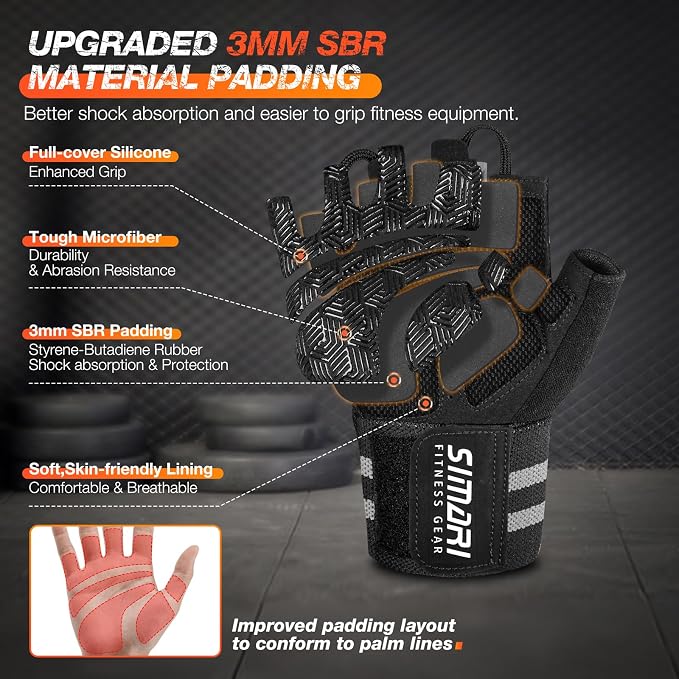 SIMARI Breathable Workout Gloves with Cushion Pad/Grip/Reduce Calluses, Weight Lifting Gloves for Gym Exercise, Cycling, Weightlifting Training, Fitness, Pilates, Kayaking, Gift for Men & Women