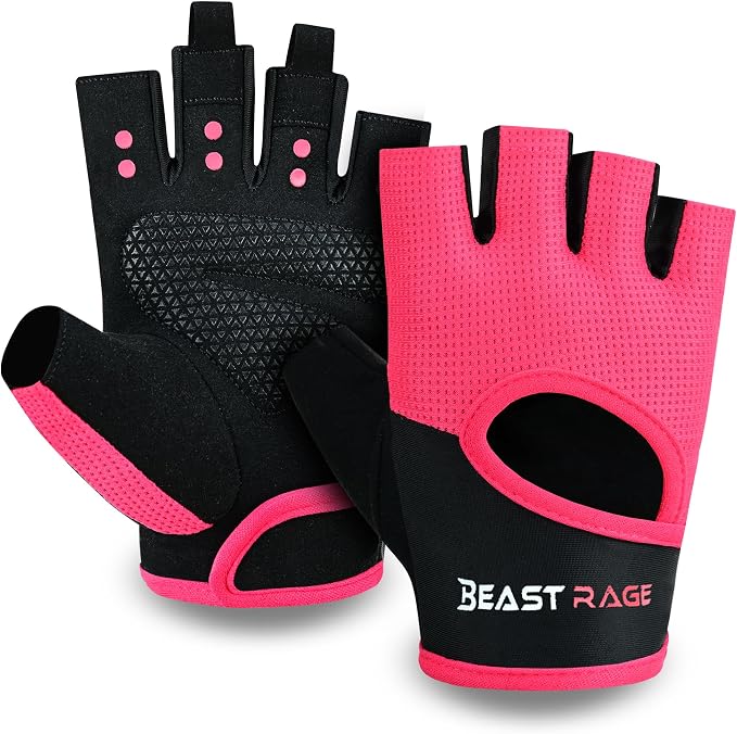 BEAST RAGE Workout Gloves for Men & Women - Fingerless Gym Gloves with Palm Protection, Breathable & Lightweight for Weightlifting, Cycling & Pull Up