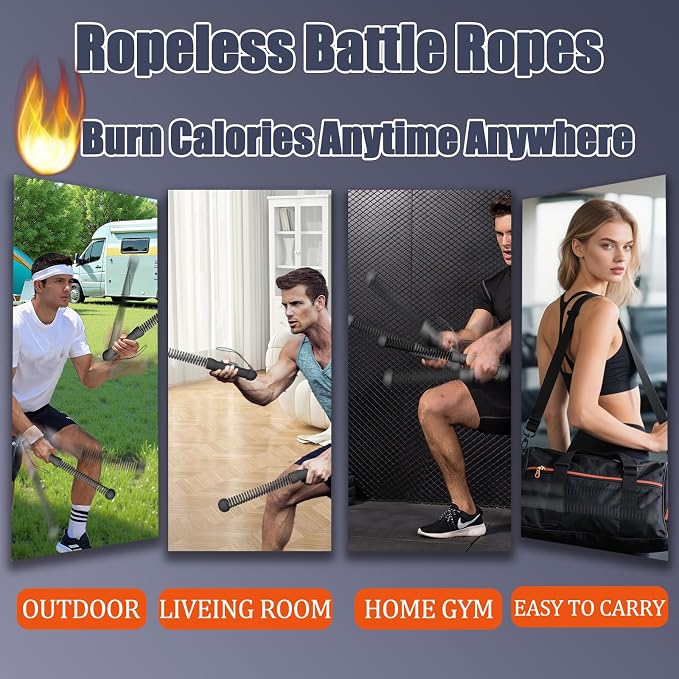 2nd Gen Ropeless Battle Ropes for Home Gym, Heavy Duty Portable Cordless Battle Ropes with Integrated Spring (No Screws), Weighted Exercise Rope for Men & Women, HIIT Workout Equipment
