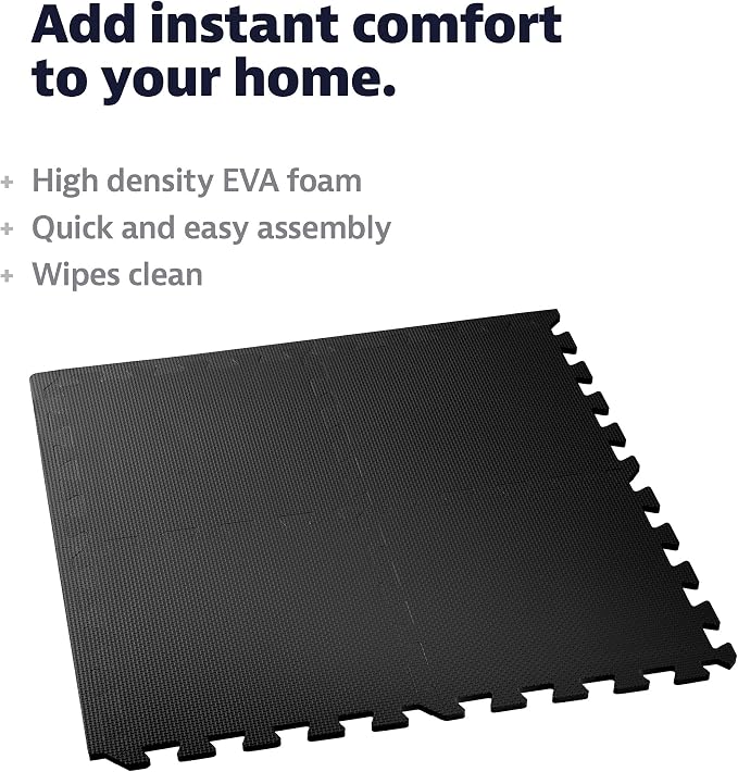We Sell Mats 3/8" Thick Multipurpose EVA Foam Exercise Floor Mat, 12"x12" Interlocking Kid-Friendly Tiles, Anti-Fatigue for Home, Gym, Playpens, Classrooms