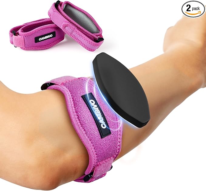 CAMBIVO 2 Pack Tennis Elbow Brace Strap for Tendonitis, Rose Pink | EVA Compression Pad, Adjustable Strap with Premium Velcro, for Men and Women, Golfer's Elbow, Counterforce Brace, Breathable