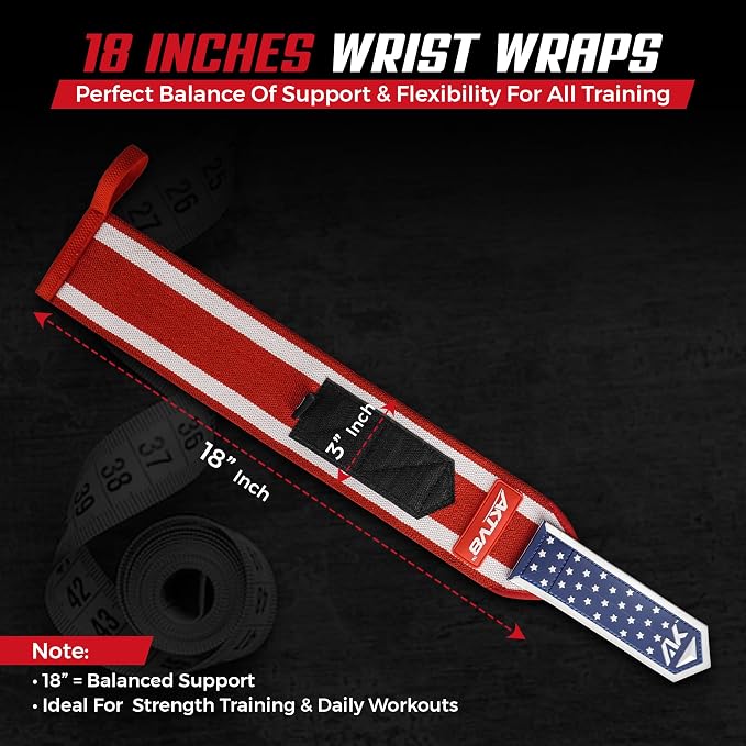 AKTV8 Wrist Wraps for Weightlifting, 18"&24" Heavy Duty Stiff Wrist Support | 3inch Wide Firm Elastic, Reinforced Thumb Loop, Built for Heavy Bench Press, Overhead Press, Powerlifting & Strength Training