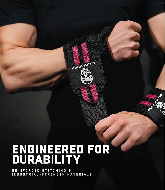 Gymreapers Weightlifting Wrist Wraps (IPF Approved) Professional Quality Wrist Support with Heavy Duty Thumb Loop - Best Wrap for Powerlifting Competition, Strength Training, Bodybuilding