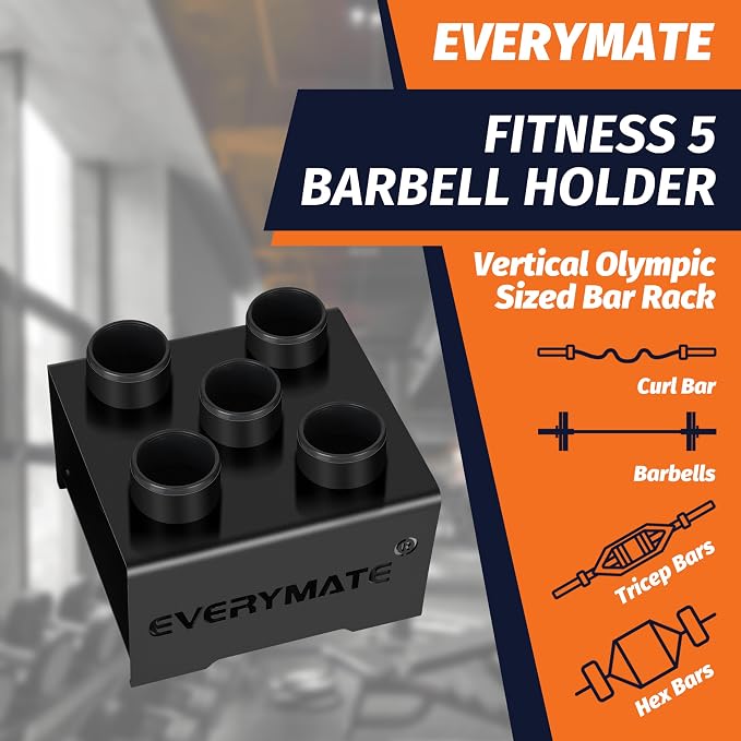 EVERYMATE Vertical Barbell Rack - Heavy-Duty Steel Organizer, Barbell Holder Floor Stand, Fits 2" Olympic Bars with Scratch-Resistant Inserts, Space-Saving for Home/Garage/Commercial Gym