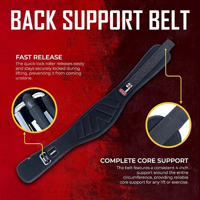Weight lifting Belt 6 Inch Auto-Lock Curved Padded Back Lumbar Support Gym Belt for Fitness Exercise Bodybuilding Powerlifting Workouts Deadlifts Squats & Weightlifting Men Women