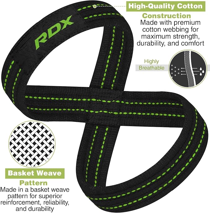 RDX Weight Lifting Straps Figure 8, Anti Slip Strap with Cuffs Wrist Support for Gym Workout Deadlift Powerlifting Bodybuilding Weightlifting, Fitness Strength Training, Hand Bar Grip for Men