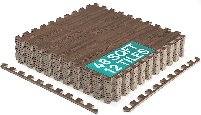 Yes4All EVA Interlocking Mats, Puzzle Floor Tiles, Foam Floor Padding with Border for Furniture, Home Space, Living Room, Garage