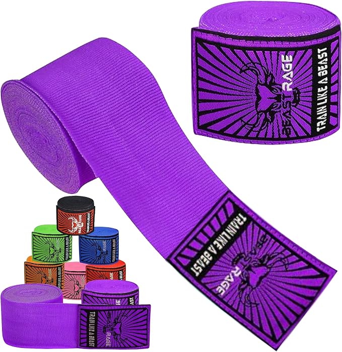 BEAST RAGE Boxing Hand Wraps for MMA Kickboxing Wrist Wraps Professional Adult 180" Semi-Elastic Martial Arts Inner Gloves Heavy Bag Handwraps Muay Thai Thumb Straps