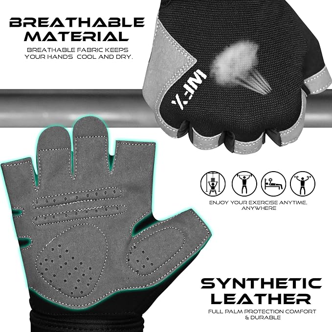 WESTWOOD FOX Gym Gloves Fitness Training Anti Slip Shock-Absorbing Weight Lifting Gloves Padded Grip Breathable Fingerless Workout Support for Men Women Cycling Exercise
