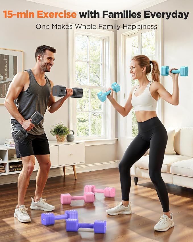 FEIERDUN DB3 5-in-1 Adjustable Dumbbell Set, 6LB/10LB Pair Adjustable Weights for Women at Home, Dual Locking Stable Hand Weights with TPU Soft Handle, Home Gym, Rehab, Pilates, Yoga, Strength Training