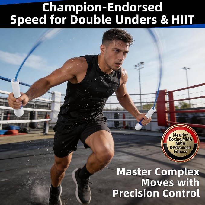 YUEDONG Ergonomic Jump Rope with Non-Slip Handle for Adults | Quick-adjust length, 7.7 in non-slip handle, PVC coated rope carry bag for HIIT speed double unders and endurance training