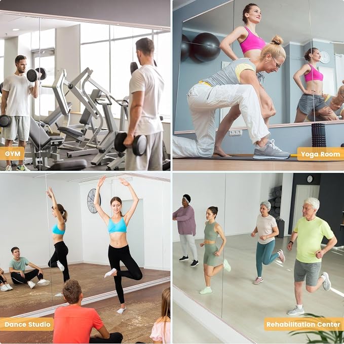 Amorho Gym Mirror, 65''x30''(Each)-2Pack | Tempered Glass, Frameless Full Body Mirror for Home, Yoga Studios, Dance Rooms, Garage Gyms.