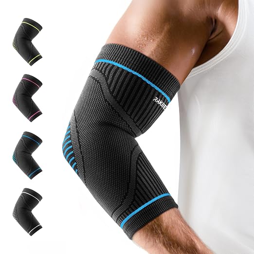 Rakiie Elbow Compression Sleeve 2 Pack, High Elastic Elbow Brace for Tendonitis and Tennis Elbow for Women & Men, Elbow Sleeve for Tennis, Golfer, Badminton, Weightlifting, Blue L