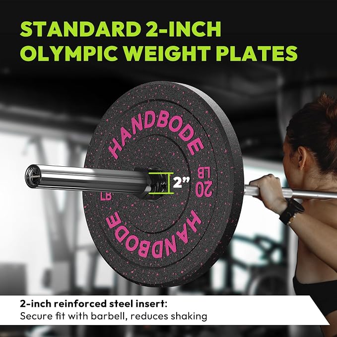 HANDBODE 2-Inch Weight Plates High Bounce, Olympic Bumper Plate Set 45/100/160/190/260/300lb, Colored Weight Plates Set for Home Gym, Barbell Weights Rubber Strength Training Plate for Weight Lifting