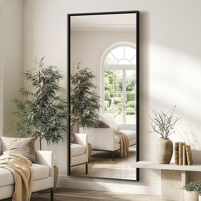 FICTOR Full Length Mirror with Stand, Floor Standing Mirror, 75"x35", Black | HD Shatterproof Glass, Free-Standing or Wall-Mounted, Full Body Mirror for Bedroom, Living Room, Dressing Room, Entryway
