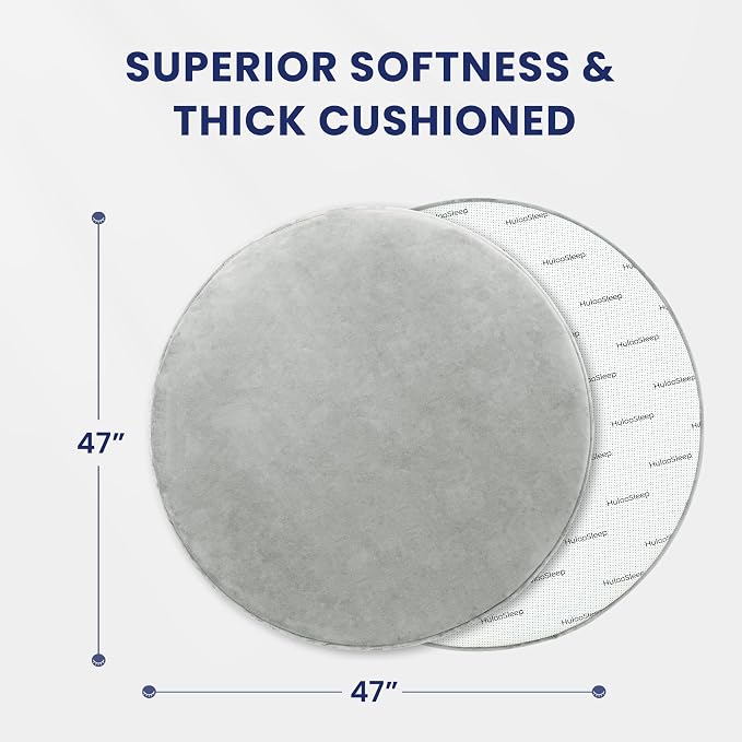Baby Play Mat for Floor,1.3" Thick Elasti-Foam 47in Round Mat for Tummy Time,Water Repellent Soft Coral Velvet for Toddler,Infant,Kids,Non-Slip Backing Safe for Crawling(Light Grey)