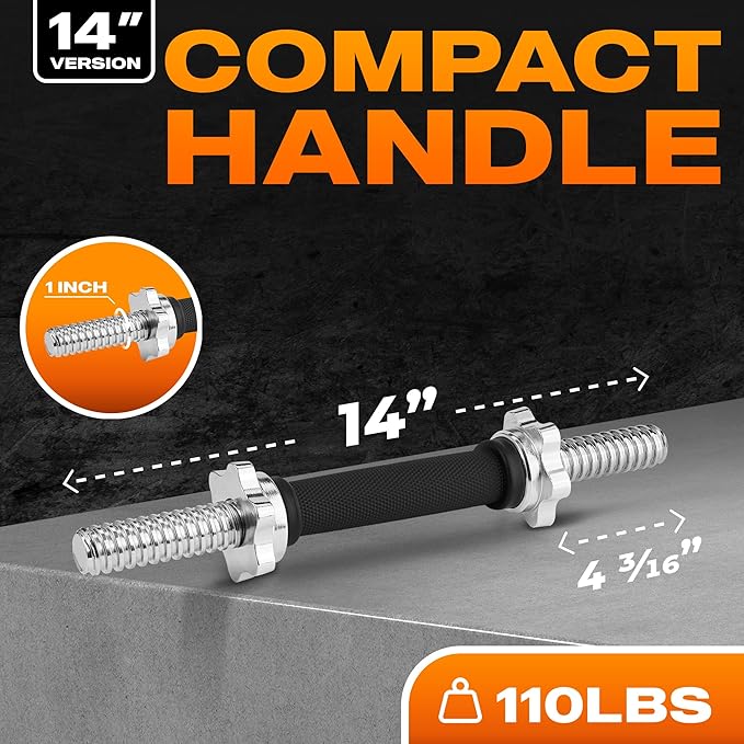 Yes4All Threaded Dumbbell Handles, Adjustable Dumbbell Bar Pair, 14/16/18/24-Inch Sizes, Fits 1" or 1.15" Plates, Non-Slip Grip, Secure Star-Lock Collars