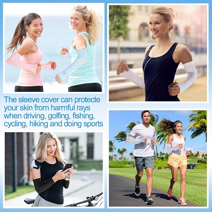 SATINIOR 8 Pairs Sun Protection Cooling Arm Sleeves Upper Compression Sleeve Plus Size Slimming Arm Shaper Wrap for Women