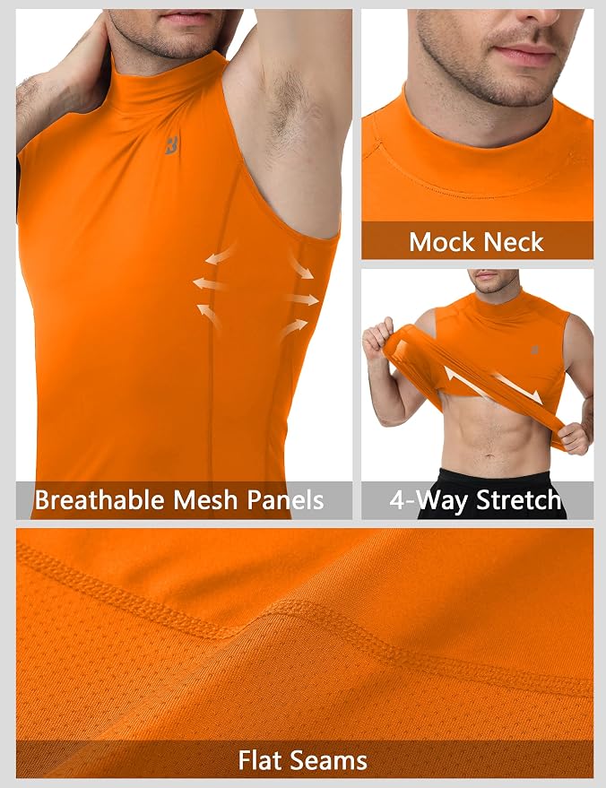 Roadbox Men's Compression Tank Top, Mock Turtleneck Sleeveless Shirt, Fitted Athletic Base Layer for Gym Workout