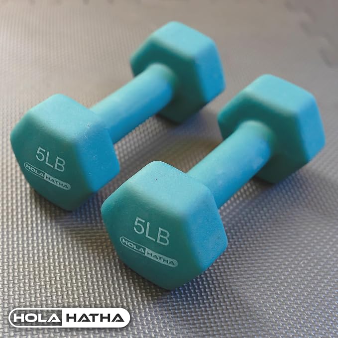 HolaHatha 1, 2 and 3 lb Neoprene Dumbbell Strength Training Weight Set with Rack